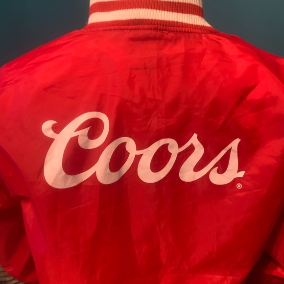 Brixton x Coors Banquet Beer Men's Bomber Varsity Track Jacket Red Small - Picture 3 of 10